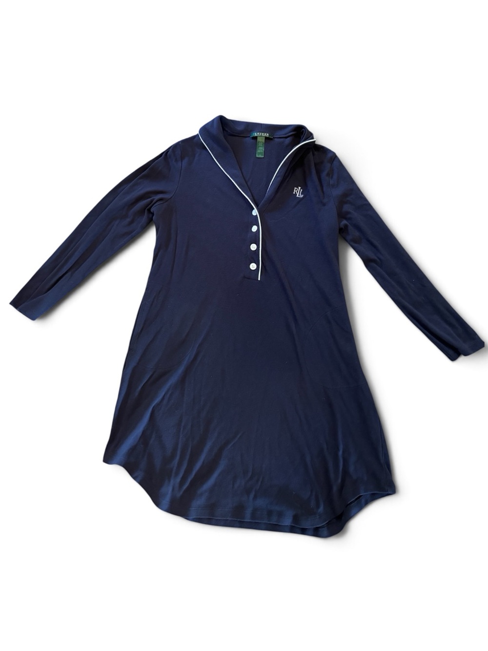 Lauren Ralph Lauren Navy Sleep Shirt Nightgown L Long Sleeve LRL Cotton Blend